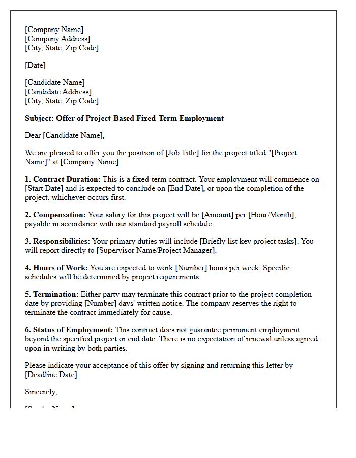 Project-Based Fixed-Term Contract Offer Letter