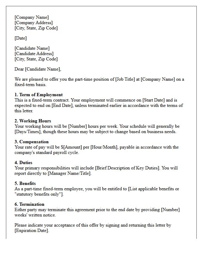 Part-Time Fixed-Term Contract Offer Letter