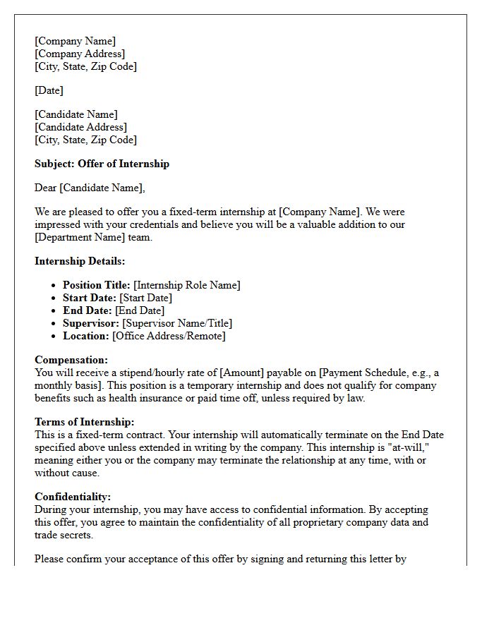 Internship Fixed-Term Contract Offer Letter