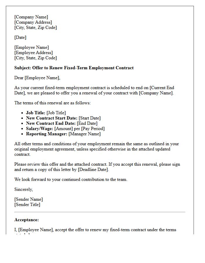 Fixed-Term Contract Renewal Offer Letter