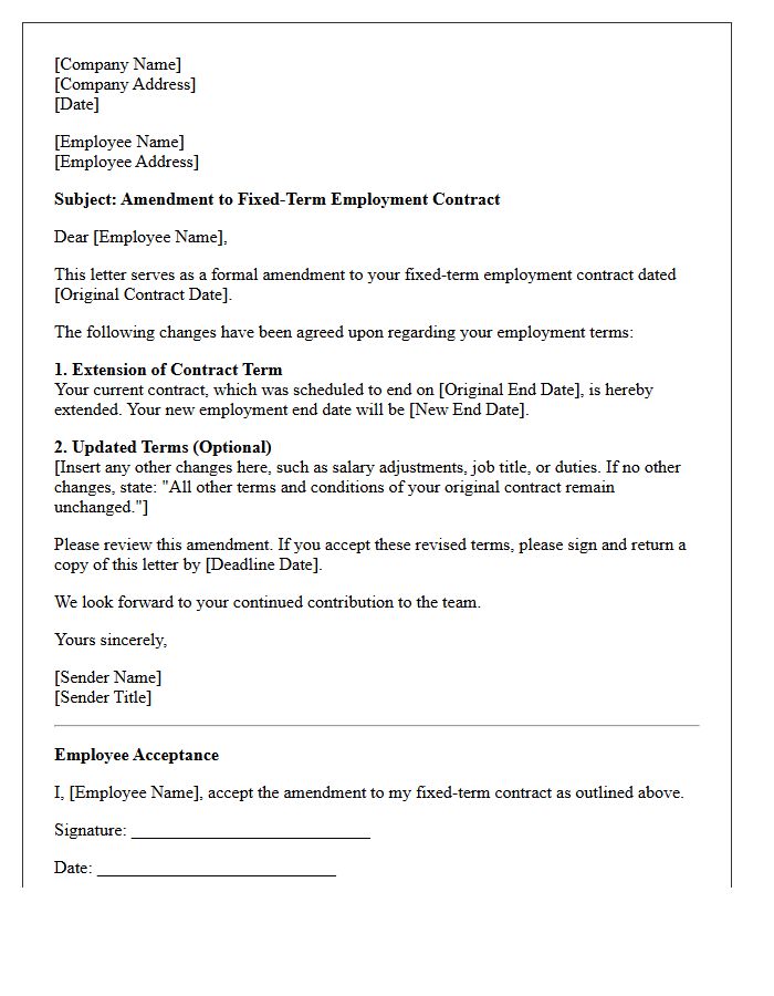 Fixed-Term Contract Amendment Letter