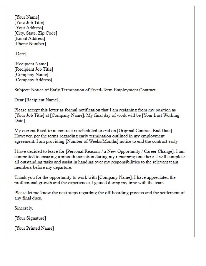 Fixed-Term Contract Early Termination Letter