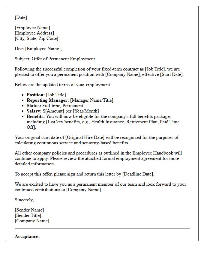 Fixed-Term to Permanent Employment Offer Letter
