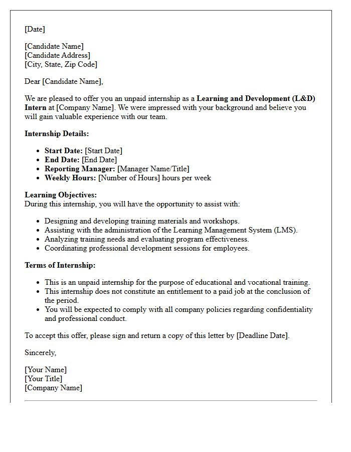 Learning And Development Unpaid Internship Offer Letter