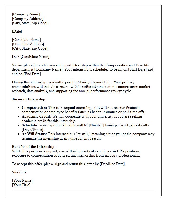 Compensation And Benefits Unpaid Internship Offer Letter