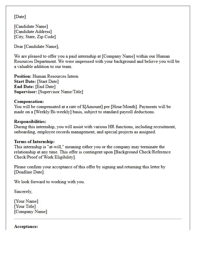 Human Resources Paid Internship Offer Letter