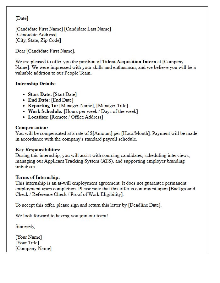 Talent Acquisition Paid Internship Offer Letter