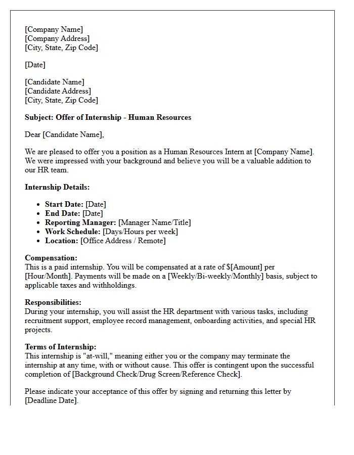 Corporate Human Resources Paid Internship Offer Letter