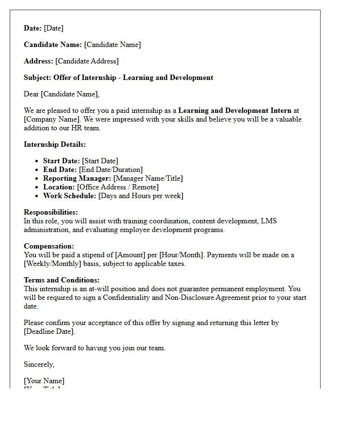Learning And Development Paid Internship Offer Letter