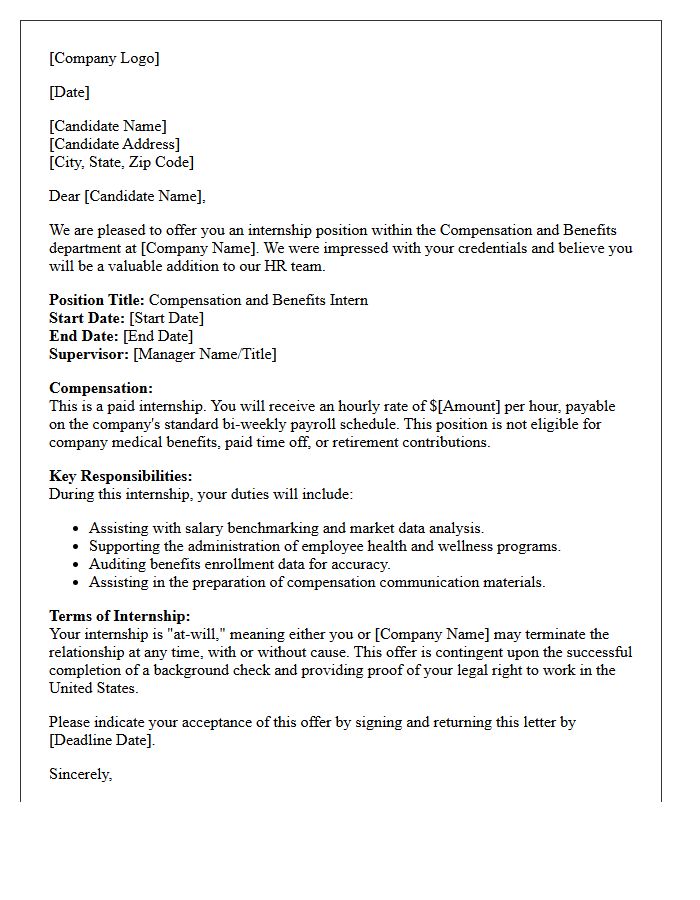 Compensation And Benefits Paid Internship Offer Letter
