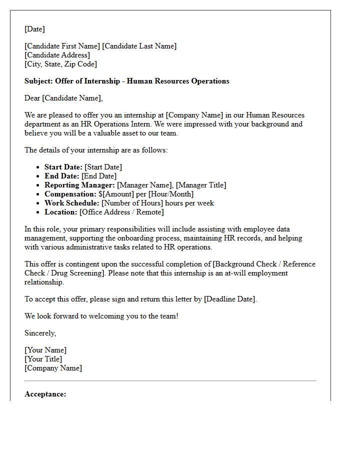 Human Resources Operations Paid Internship Offer Letter