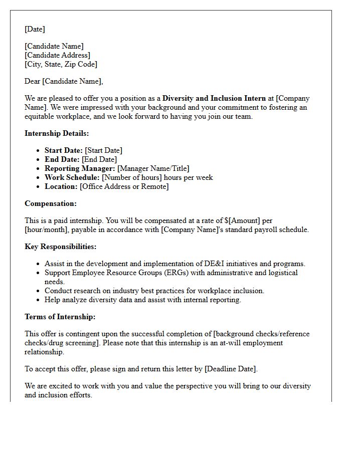 Diversity And Inclusion Paid Internship Offer Letter