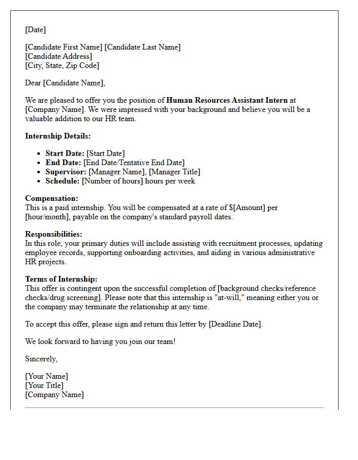 Human Resources Assistant Paid Internship Offer Letter