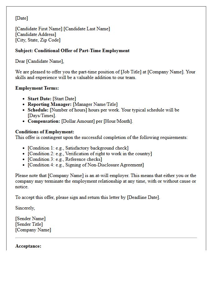 Conditional Part-Time Employment Offer Letter