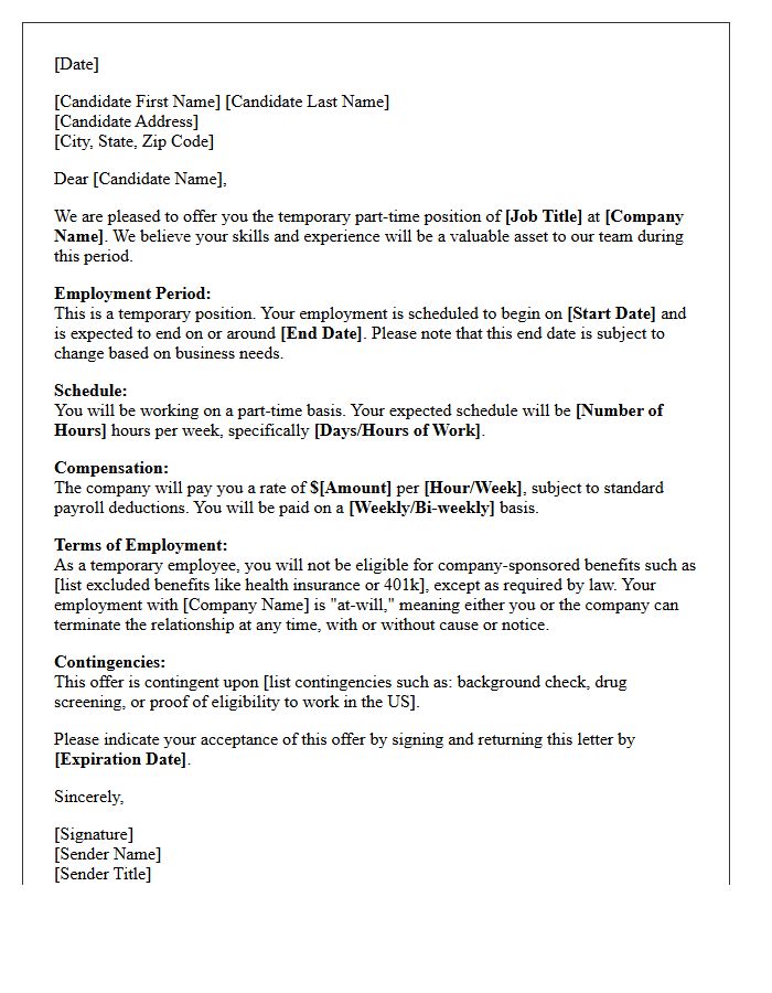 Temporary Part-Time Employment Offer Letter