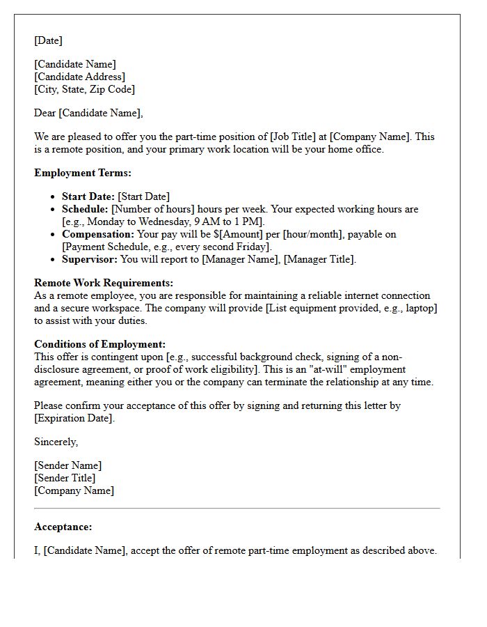 Remote Part-Time Employment Offer Letter