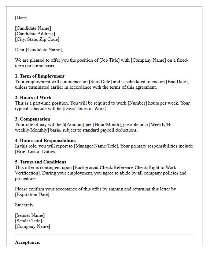 Fixed-Term Part-Time Employment Offer Letter
