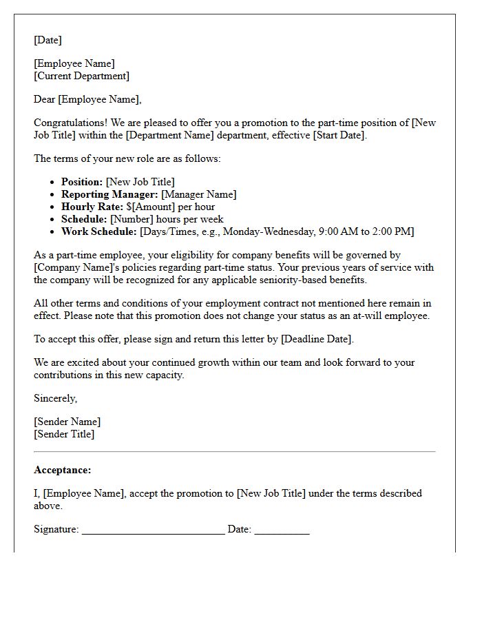 Internal Promotion Part-Time Employment Offer Letter