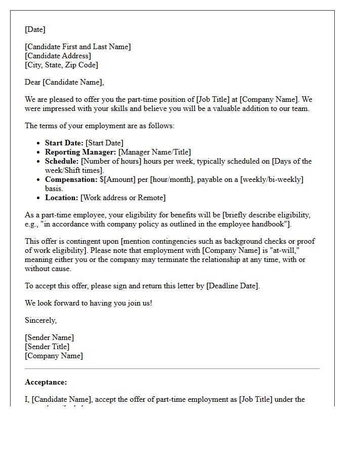 Entry-Level Part-Time Employment Offer Letter