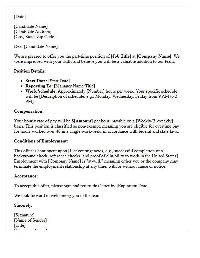 Hourly Rate Part-Time Employment Offer Letter