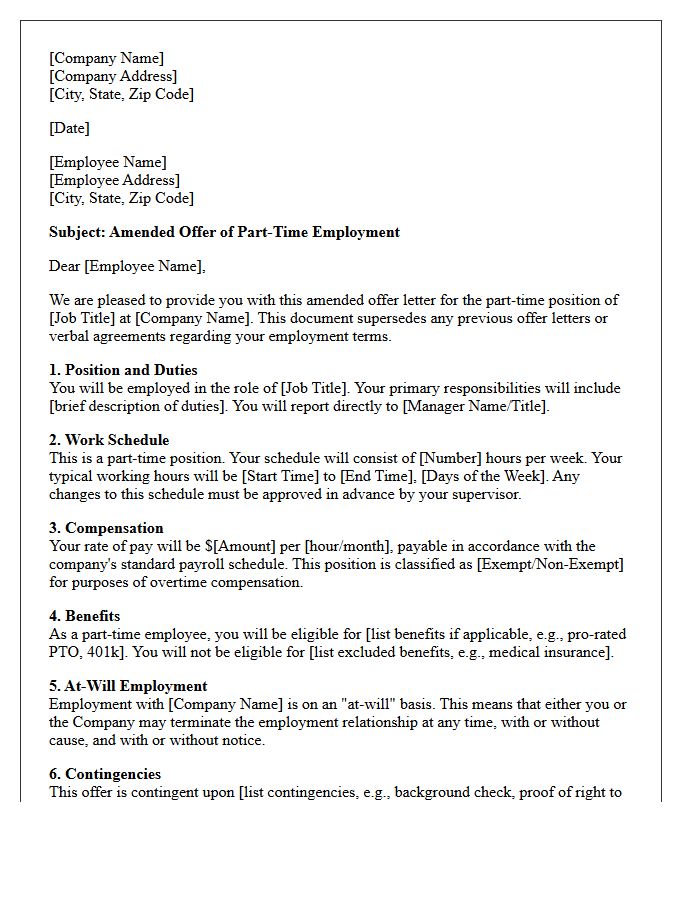 Amended Part-Time Employment Offer Letter