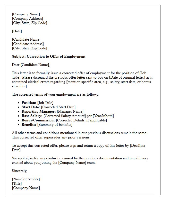 Corrected Employment Terms Offer Letter