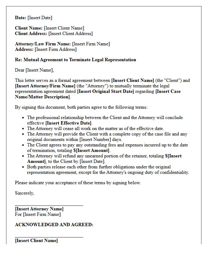 Mutual Agreement To Terminate Legal Representation Letter