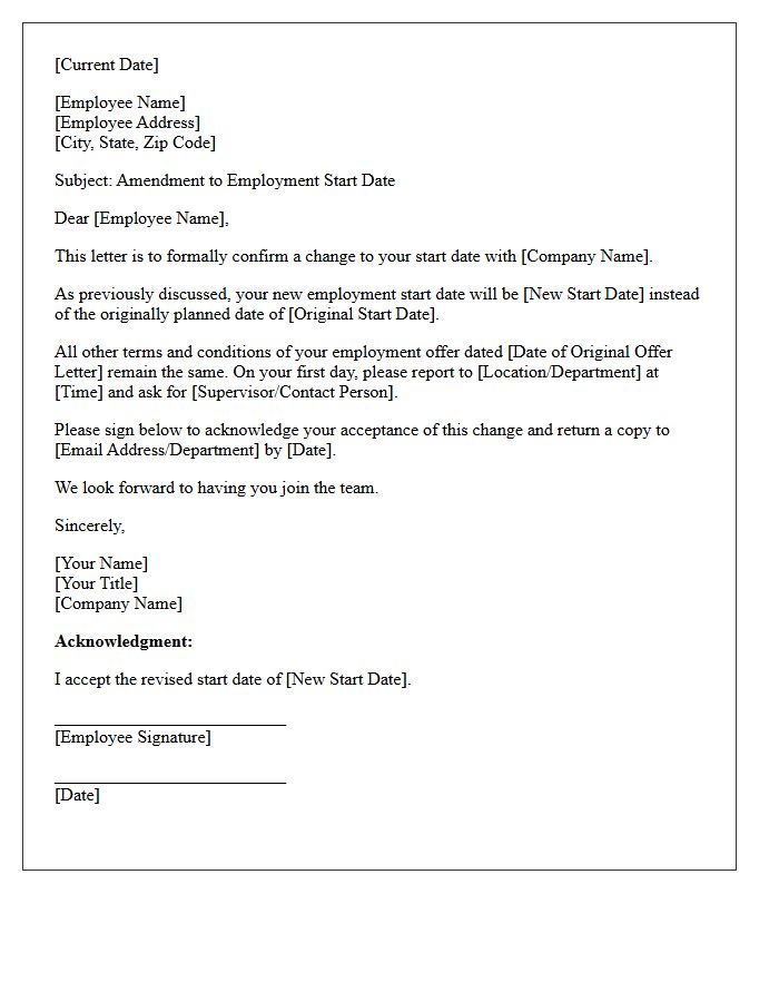 Modified Start Date Employment Letter
