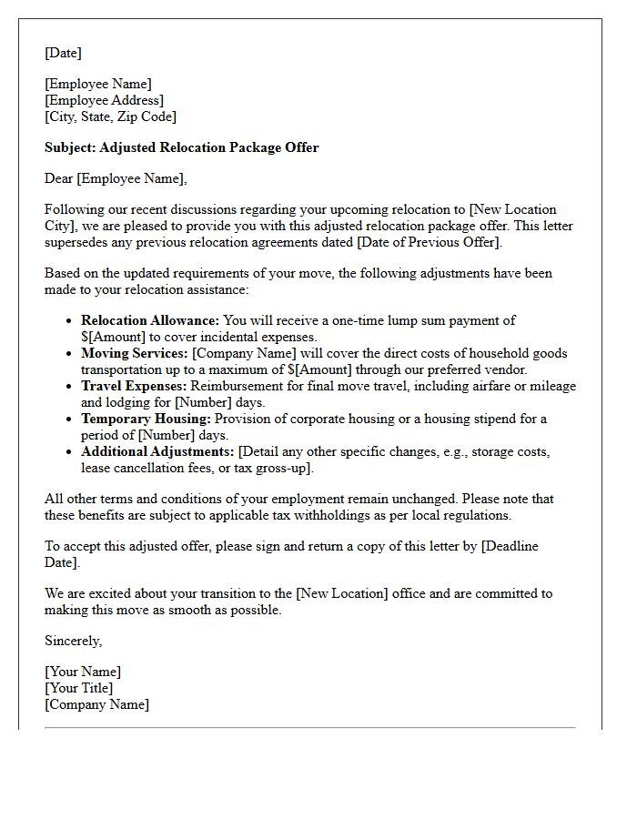 Adjusted Relocation Package Offer Letter