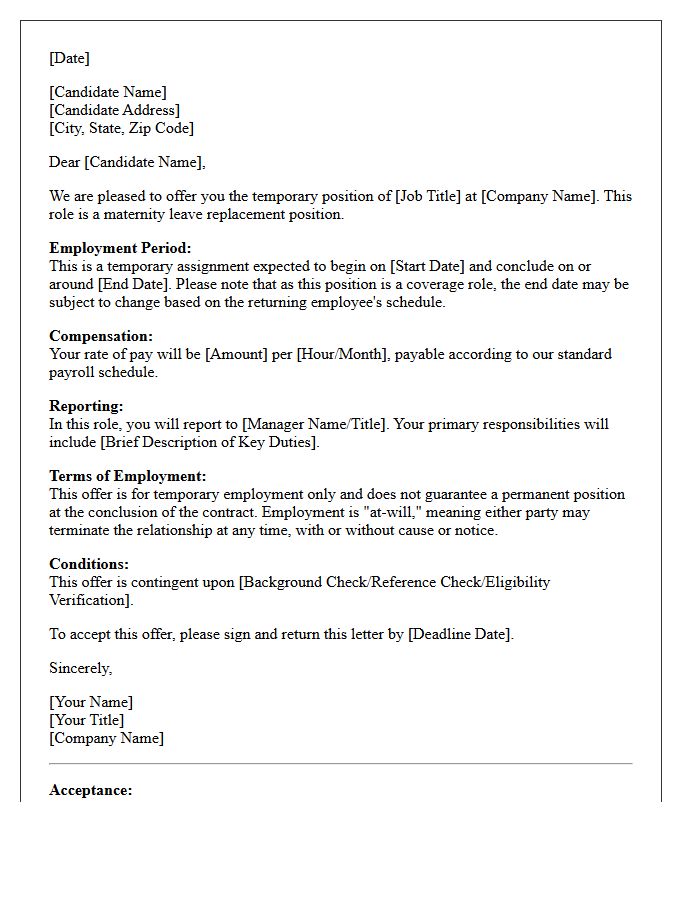 Maternity Leave Replacement Temporary Position Offer Letter