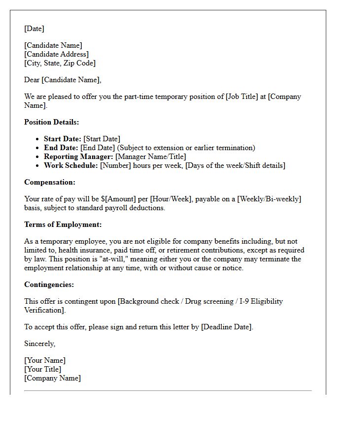 Part-Time Temporary Position Offer Letter