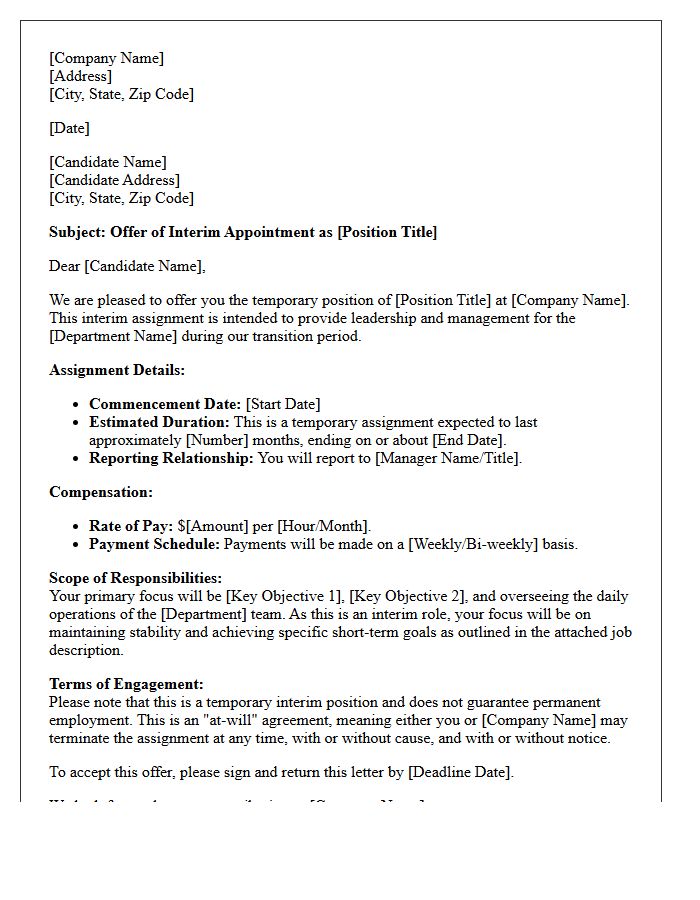 Interim Management Temporary Position Offer Letter