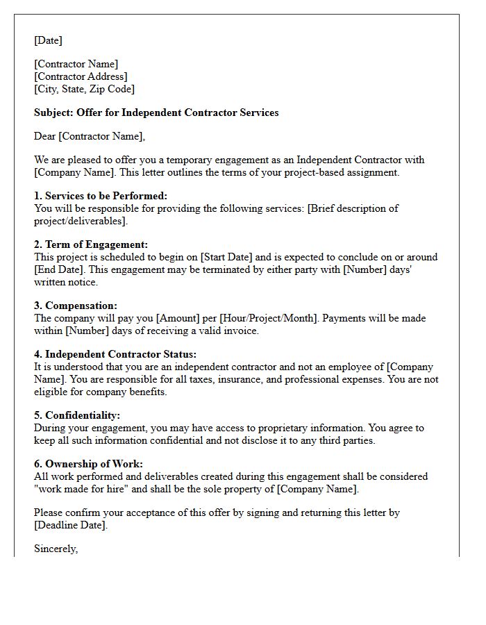 Independent Contractor Temporary Position Offer Letter