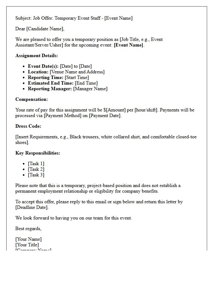Event Staffing Temporary Position Offer Letter