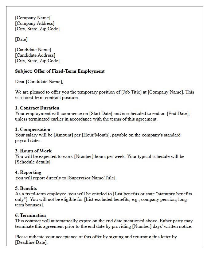 Fixed-Term Contract Temporary Position Offer Letter