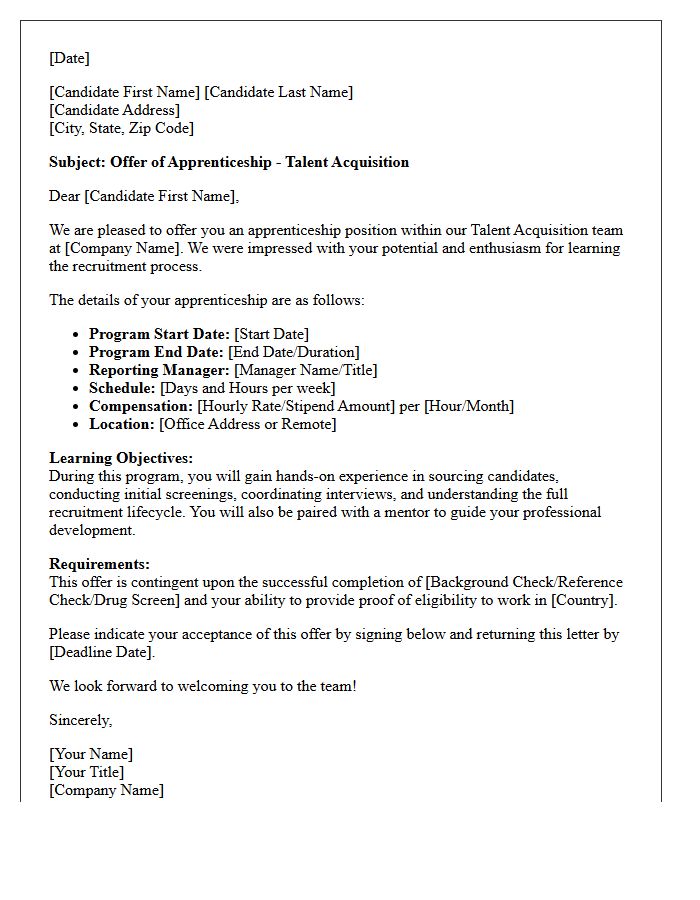 Talent Acquisition Apprenticeship Program Offer Letter