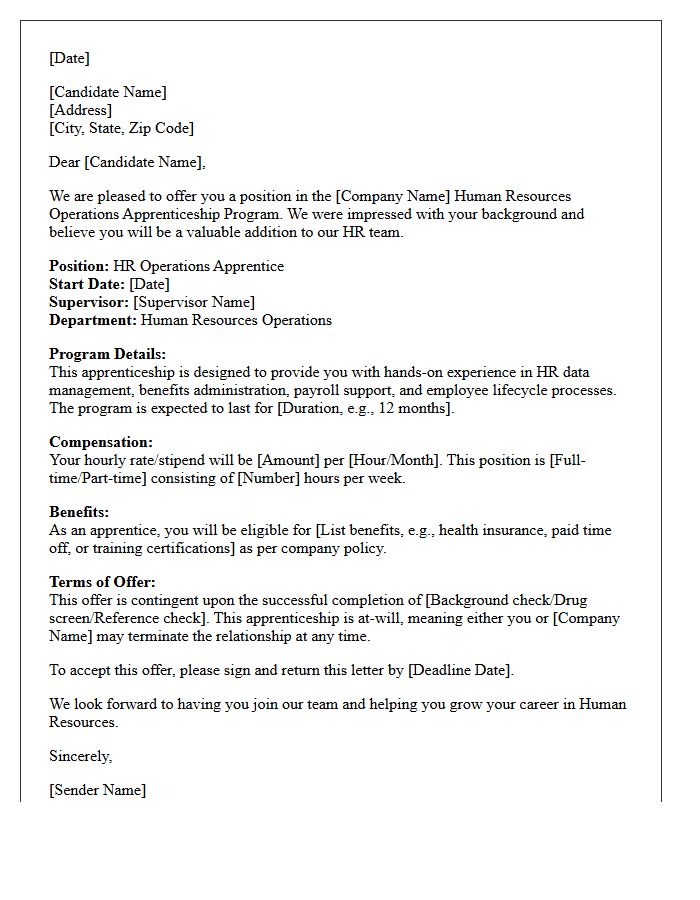 Human Resources Operations Apprenticeship Program Offer Letter
