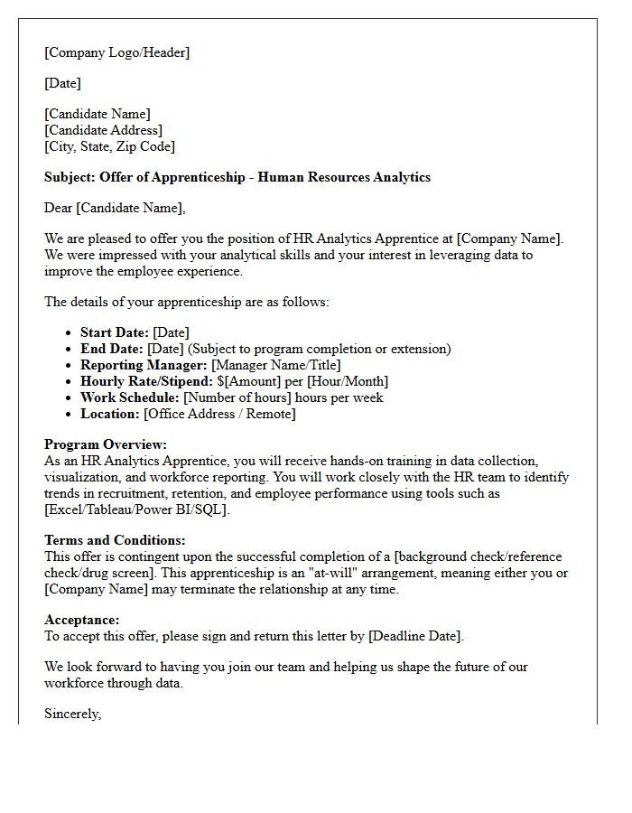 Human Resources Analytics Apprenticeship Program Offer Letter