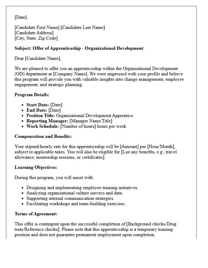Organizational Development Apprenticeship Program Offer Letter