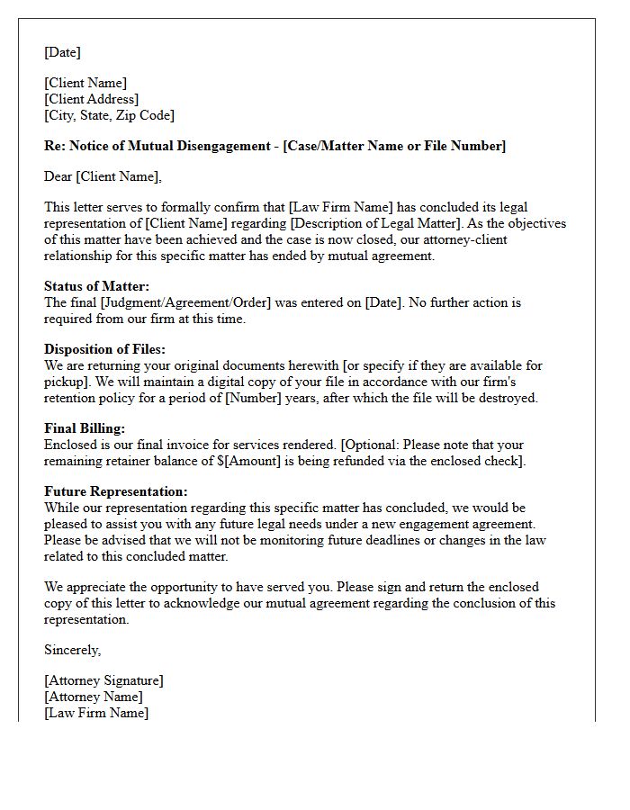 Mutual Disengagement Letter For Concluded Legal Matters