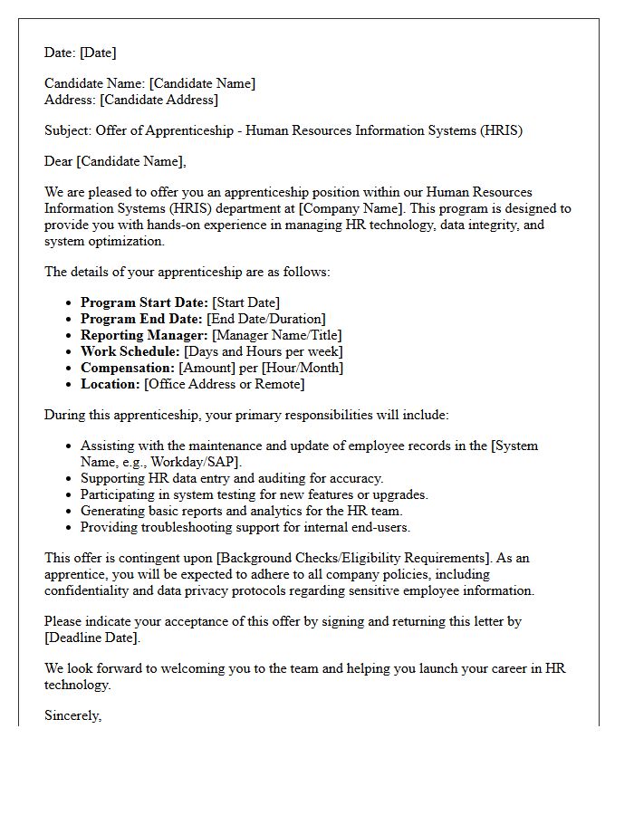 Human Resources Information Systems Apprenticeship Program Offer Letter