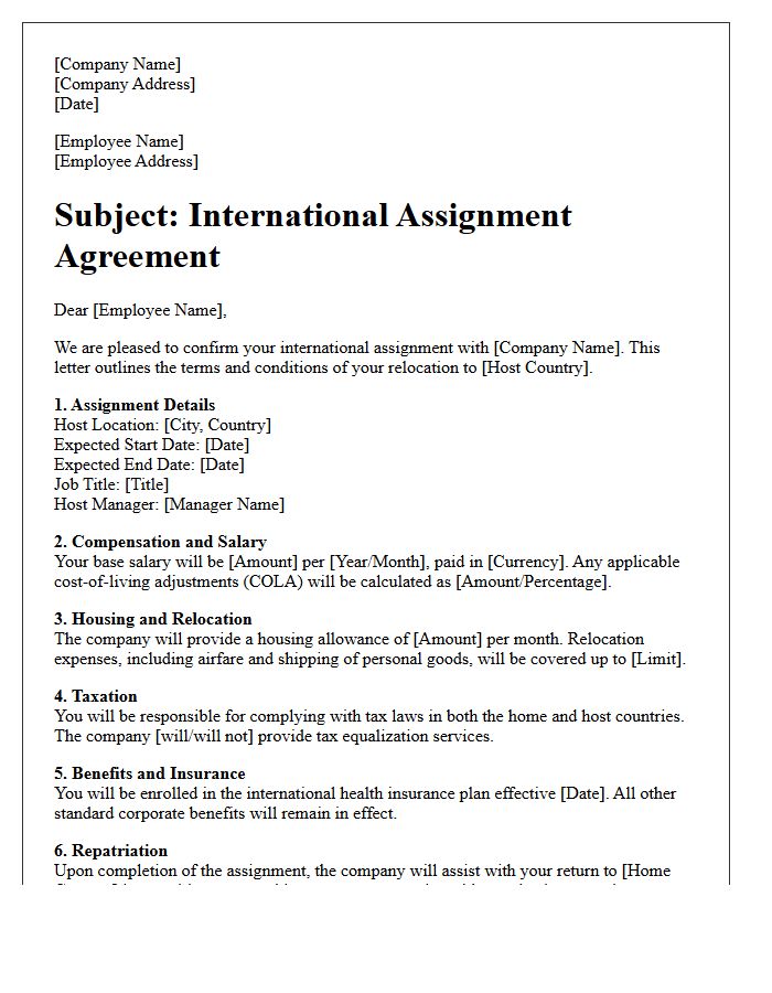 International Assignment Agreement Letter