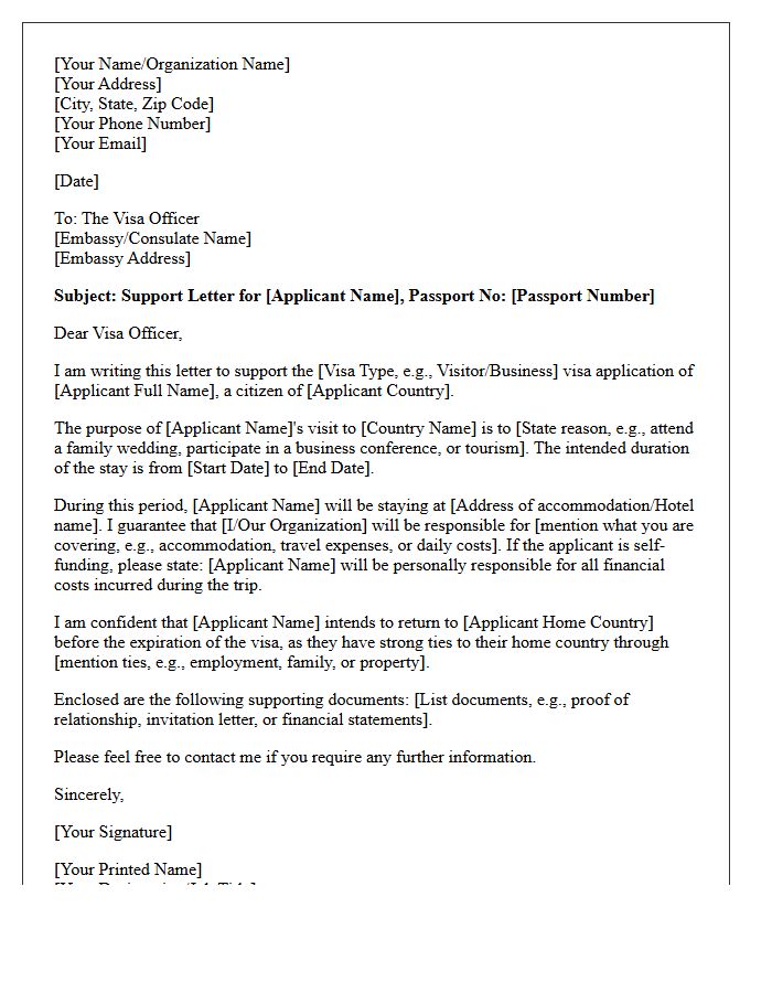 Visa and Immigration Support Letter