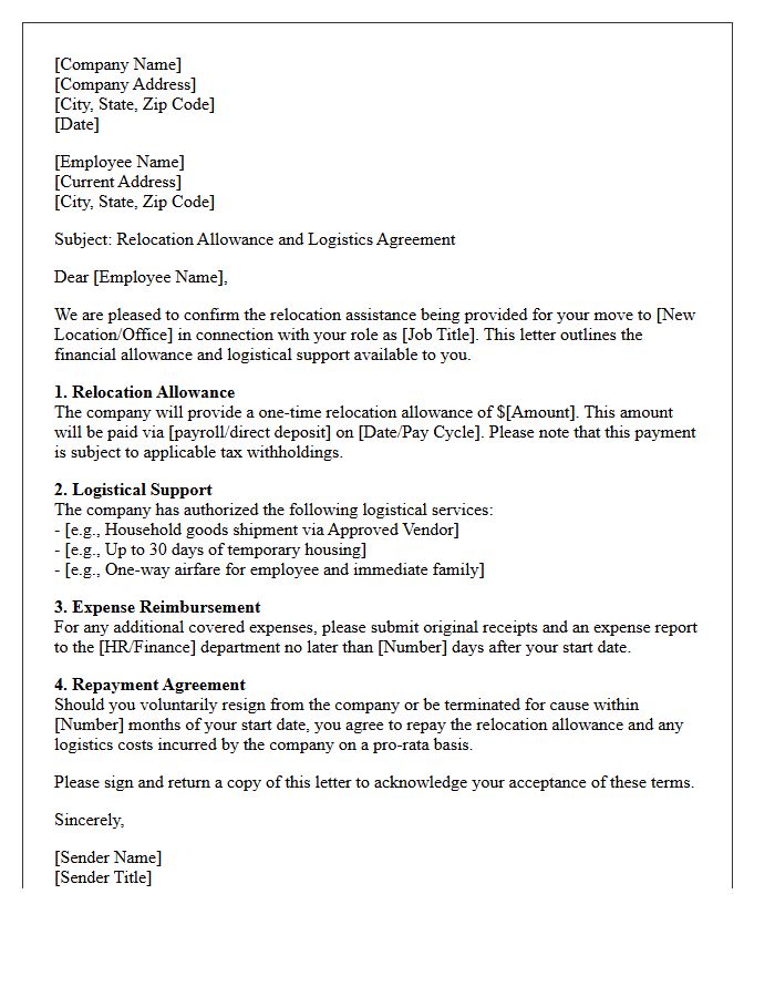 Relocation Allowance and Logistics Letter