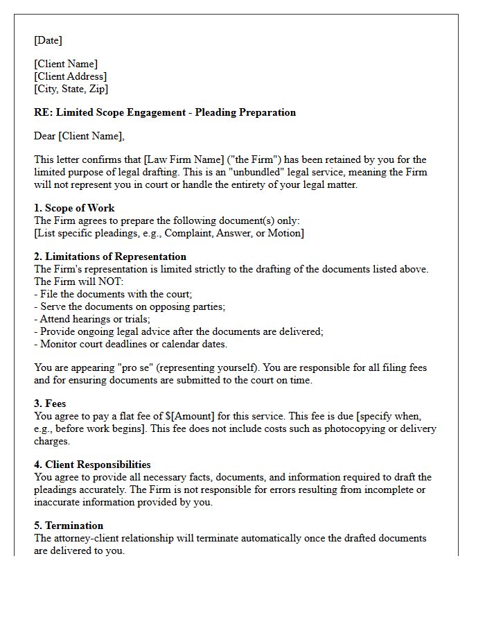Pleading Preparation Unbundled Engagement Letter