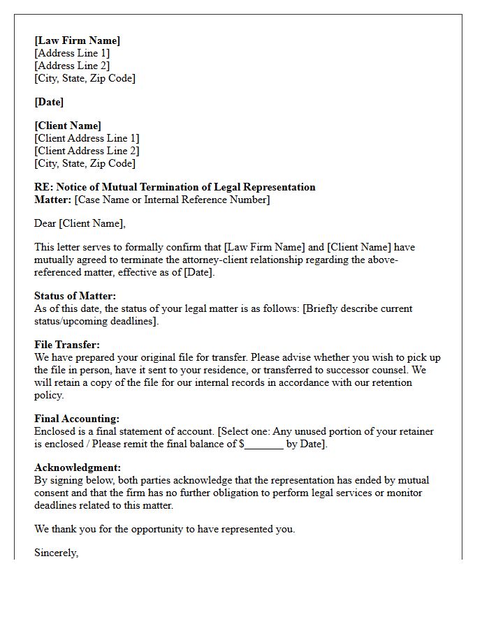 Law Firm Mutual Consent Representation Termination Letter