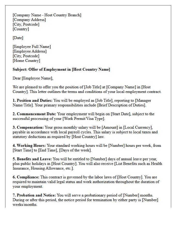 Host Country Employment Contract Letter