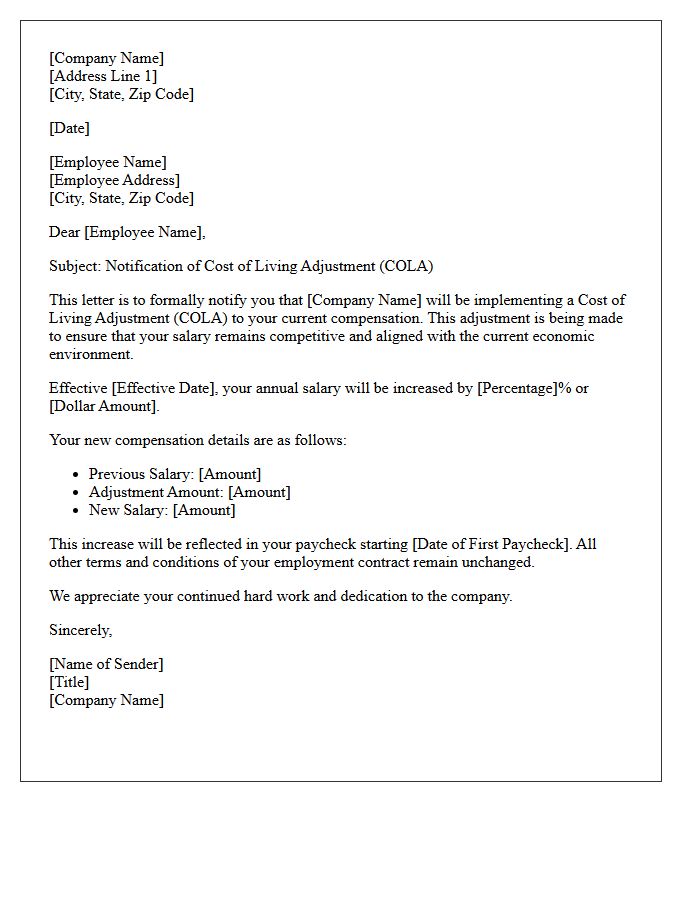 Cost of Living Adjustment Notification Letter