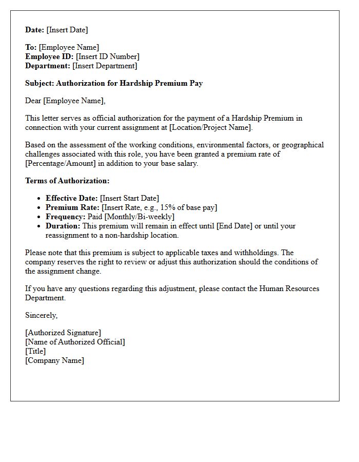 Hardship Premium Authorization Letter