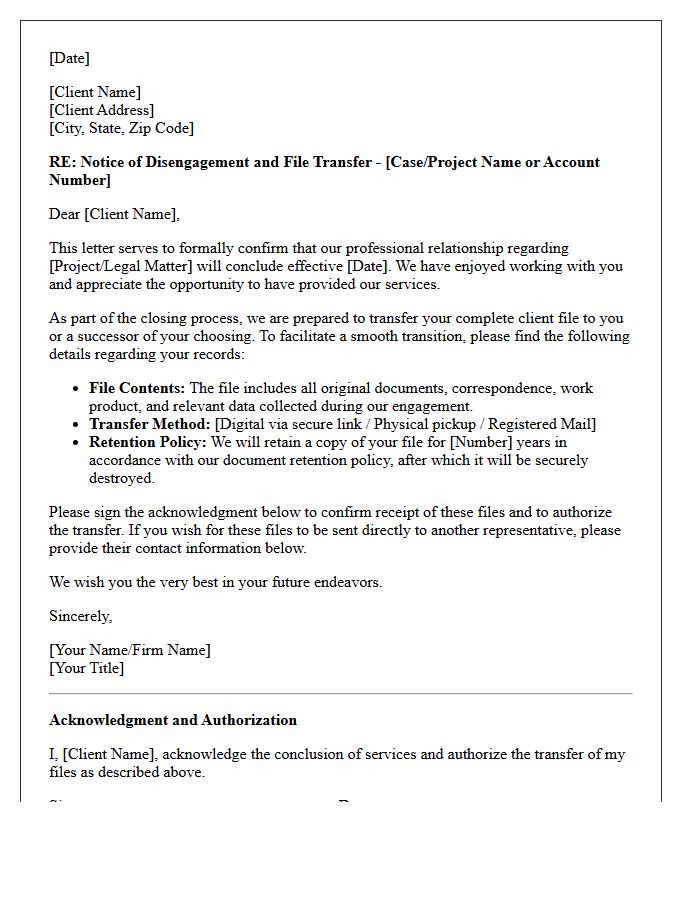 Amicable Disengagement And Client File Transfer Letter